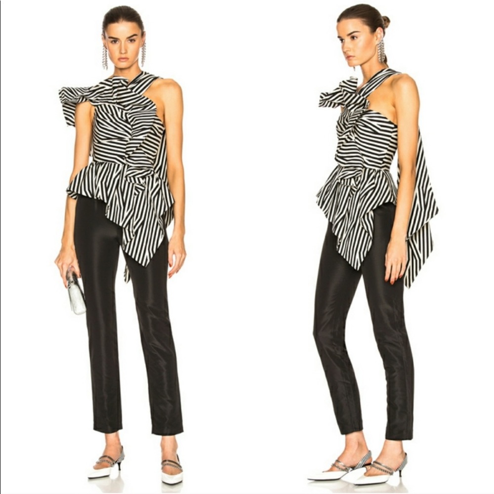 Self-Portrait Asymmetrical Ruffle Striped Jumpsuit - Picture 1 of 11